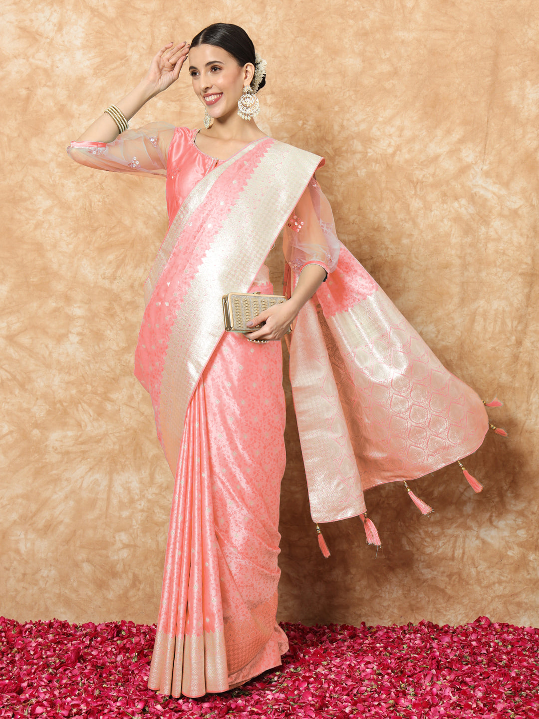 Chhabra 555 Pastel Banarasi Handloom Silk Saree with Self-weaving Ethnic butties