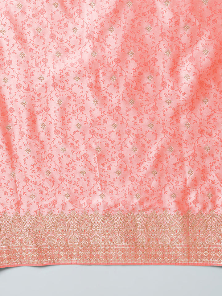 Pastel Banarasi Handloom Silk Saree with Self-weaving Ethnic butties