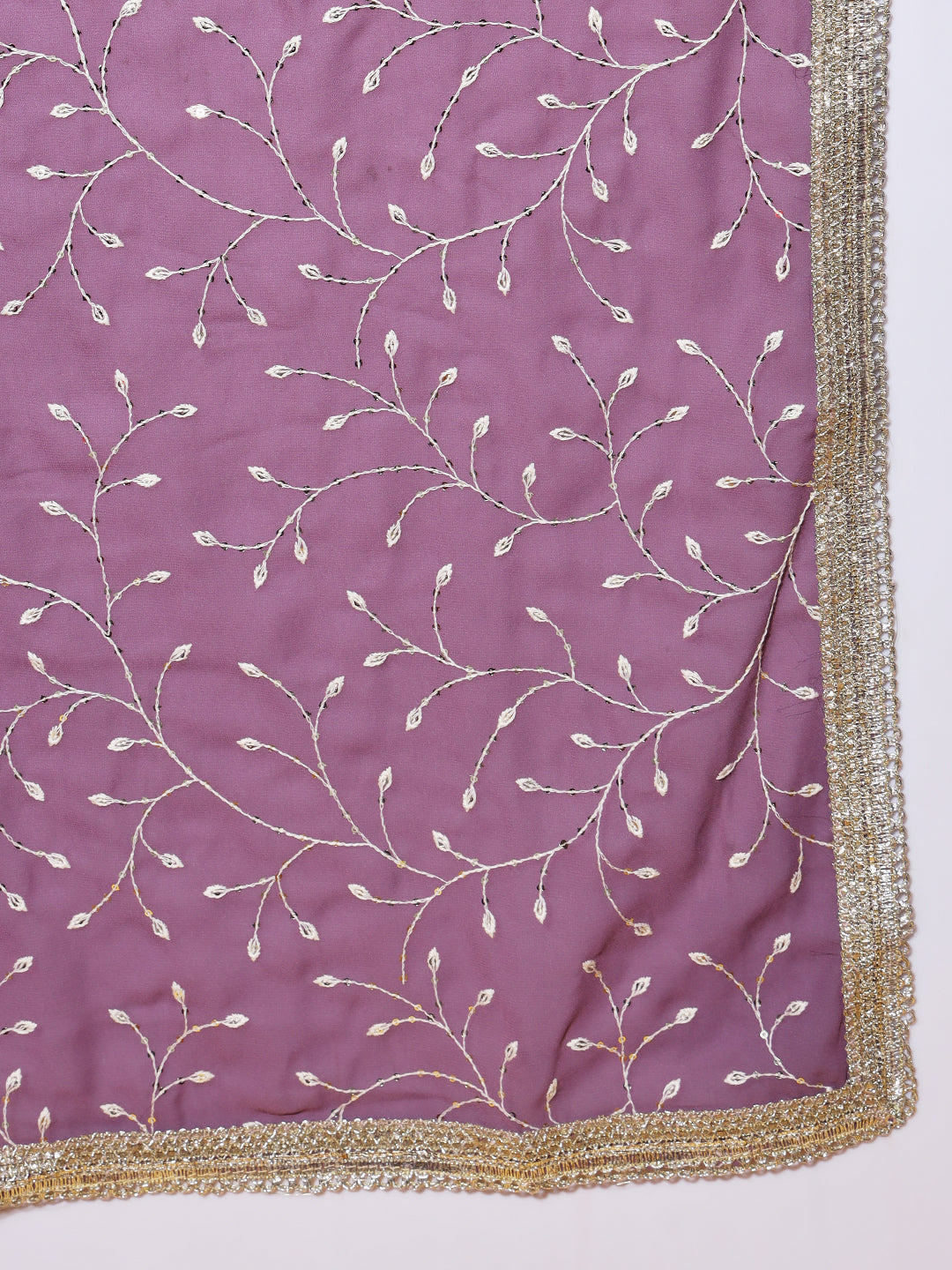 Purple Resham Chikankari Pleated Flared Georgette Gown with Dupatta