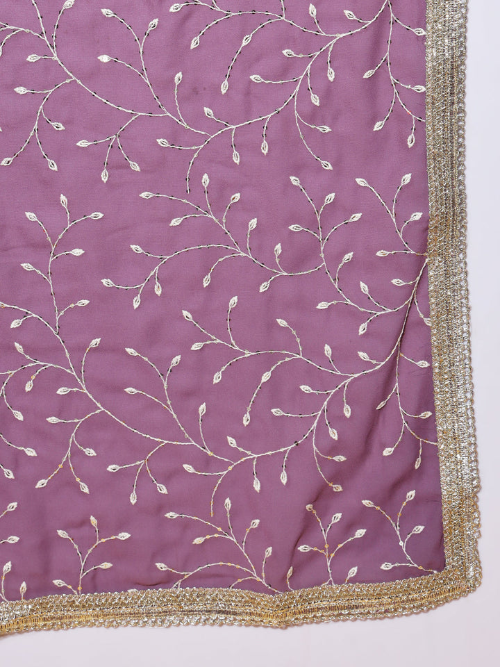 Purple Resham Chikankari Pleated Flared Georgette Gown with Dupatta