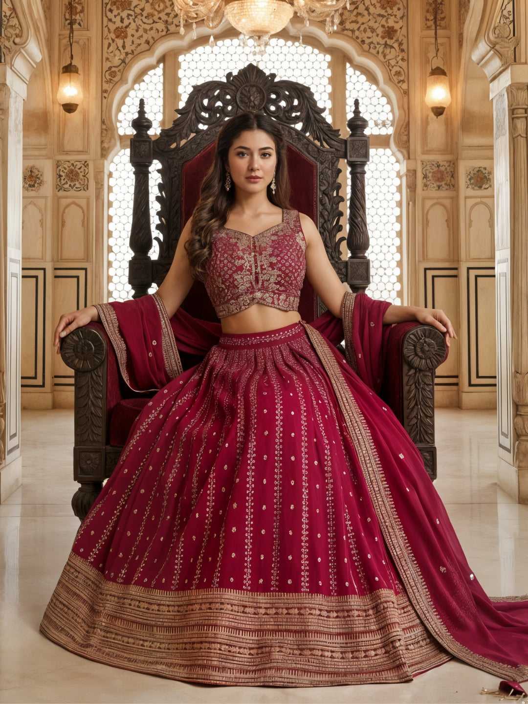 Kalidar Silk Chinon Lehenga with Intricate Sequin & Zari Embroidered Floral Patterns