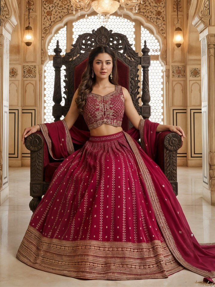 Kalidar Silk Chinon Lehenga with Intricate Sequin & Zari Embroidered Floral Patterns