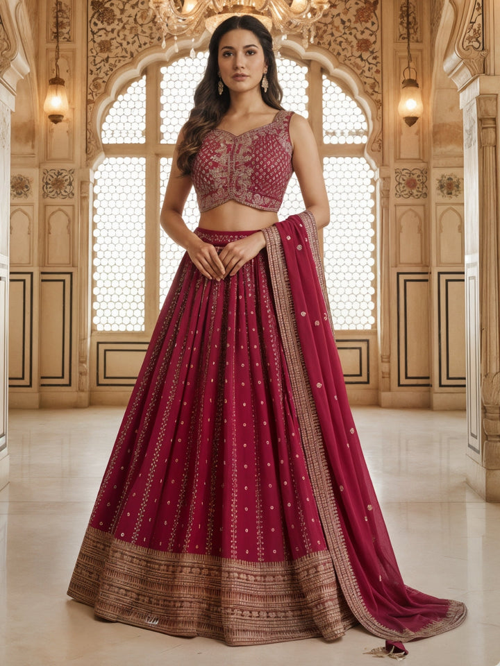 Kalidar Silk Chinon Lehenga with Intricate Sequin & Zari Embroidered Floral Patterns