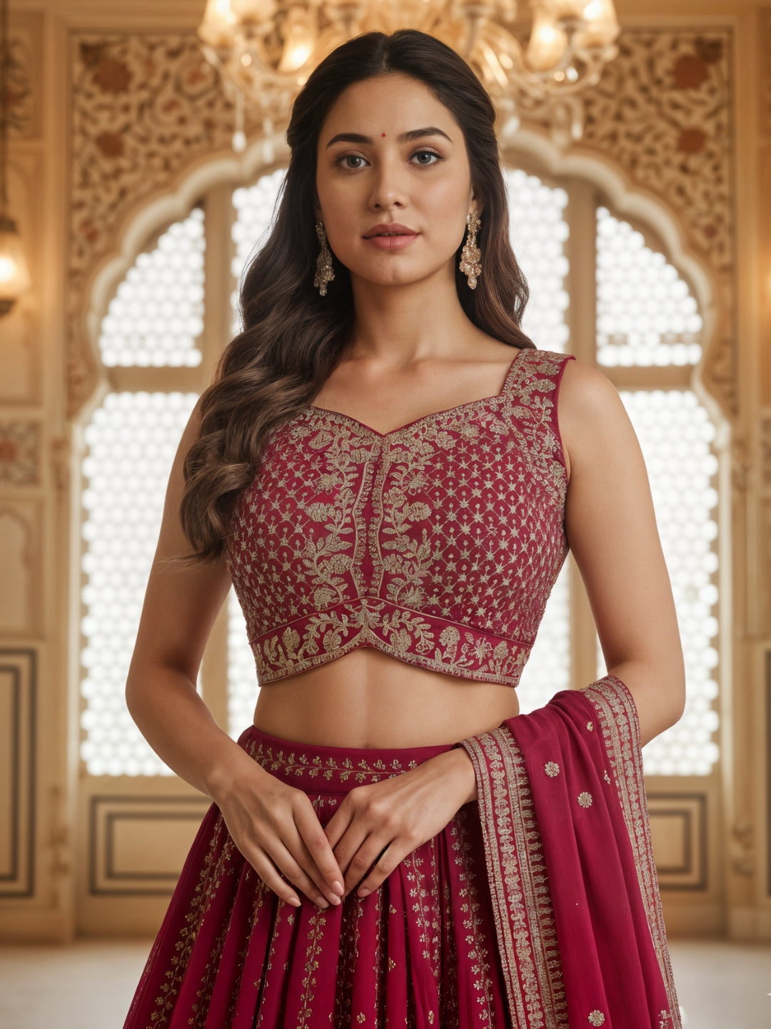 Kalidar Silk Chinon Lehenga with Intricate Sequin & Zari Embroidered Floral Patterns