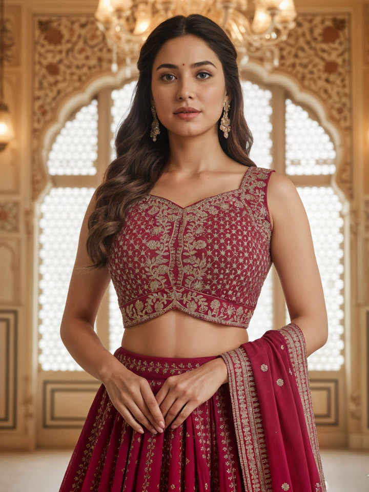 Kalidar Silk Chinon Lehenga with Intricate Sequin & Zari Embroidered Floral Patterns