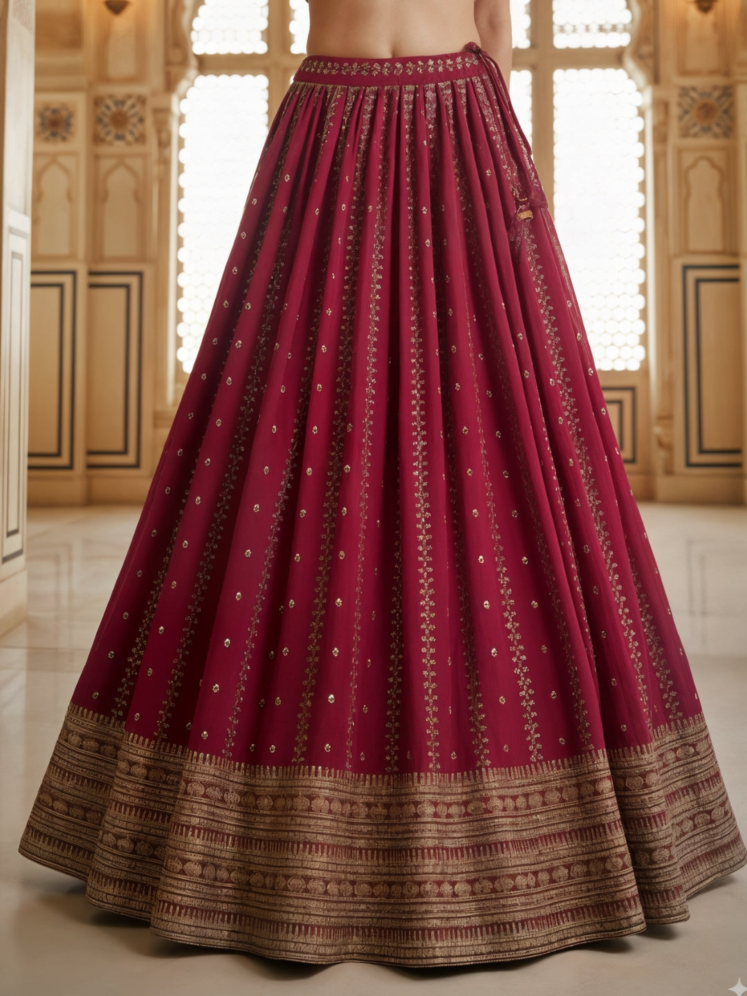 Kalidar Silk Chinon Lehenga with Intricate Sequin & Zari Embroidered Floral Patterns