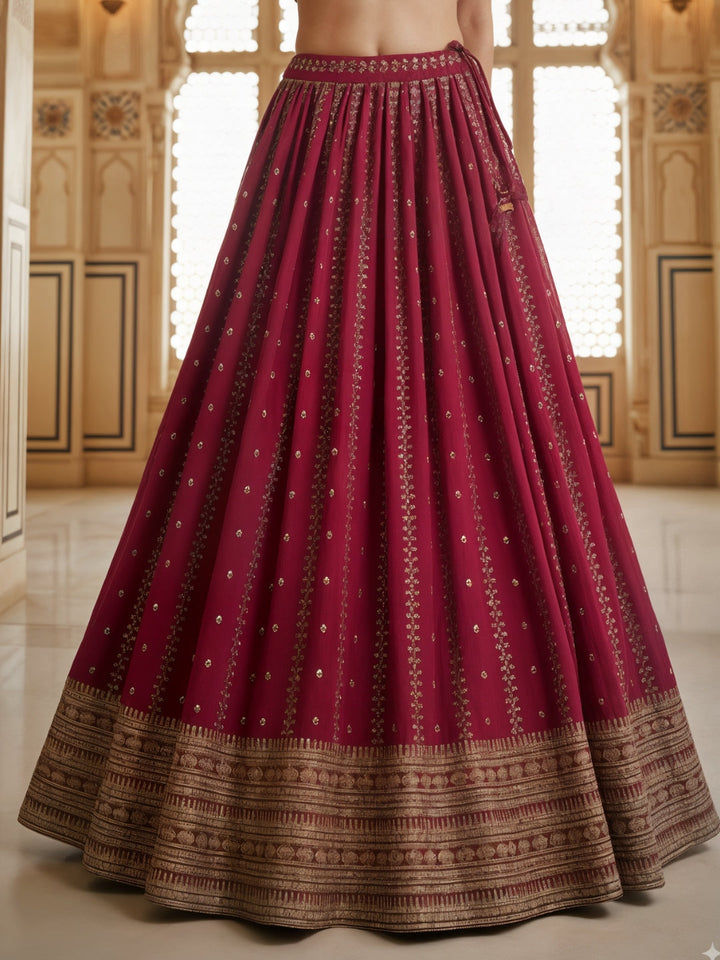 Kalidar Silk Chinon Lehenga with Intricate Sequin & Zari Embroidered Floral Patterns