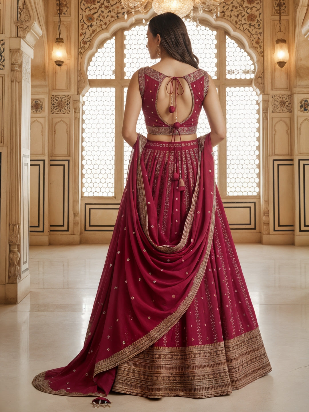 Kalidar Silk Chinon Lehenga with Intricate Sequin & Zari Embroidered Floral Patterns