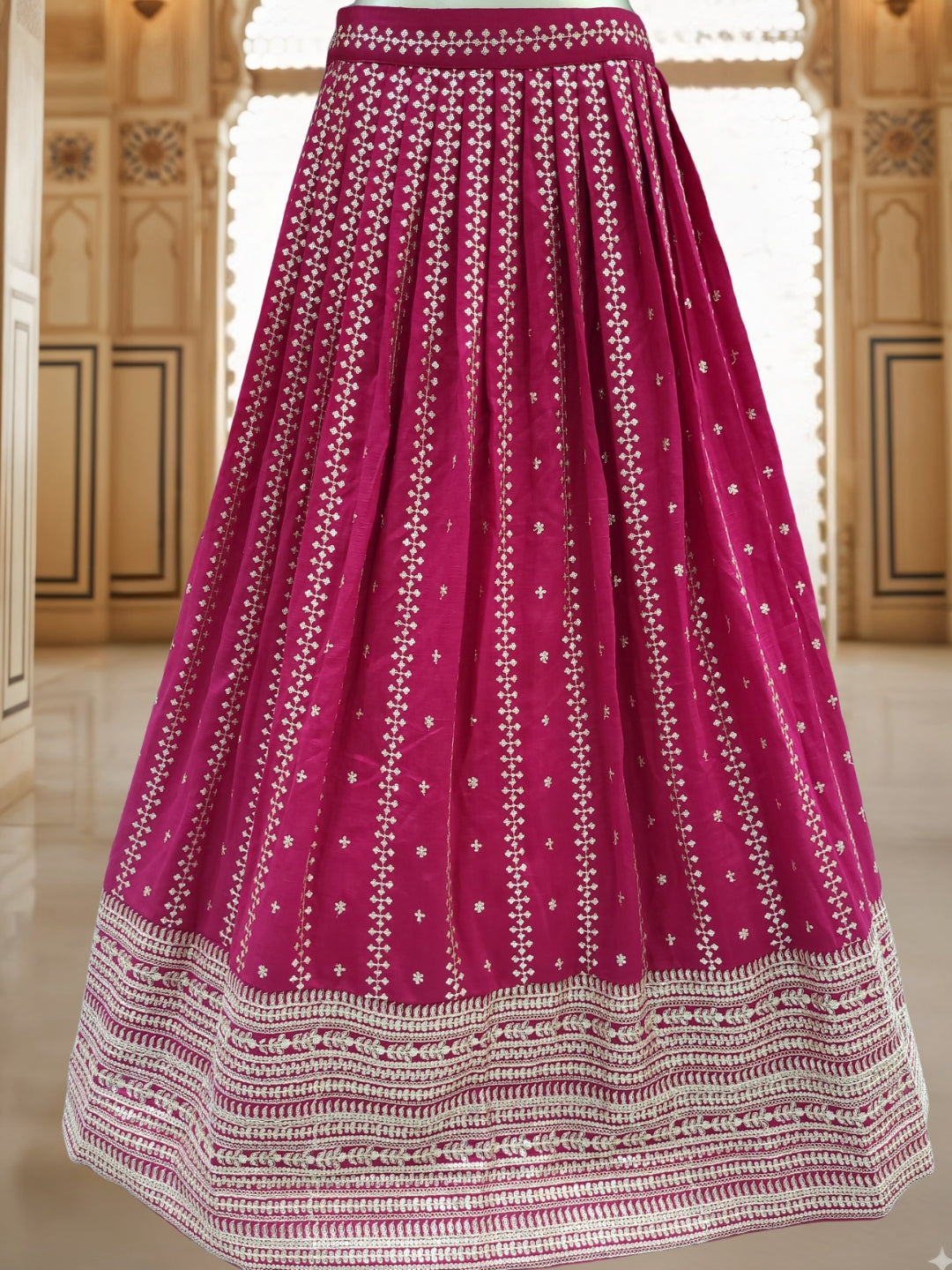 Kalidar Silk Chinon Lehenga with Intricate Sequin & Zari Embroidered Floral Patterns