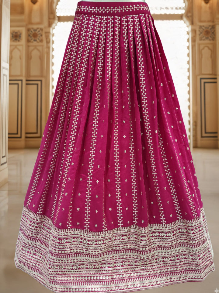 Kalidar Silk Chinon Lehenga with Intricate Sequin & Zari Embroidered Floral Patterns