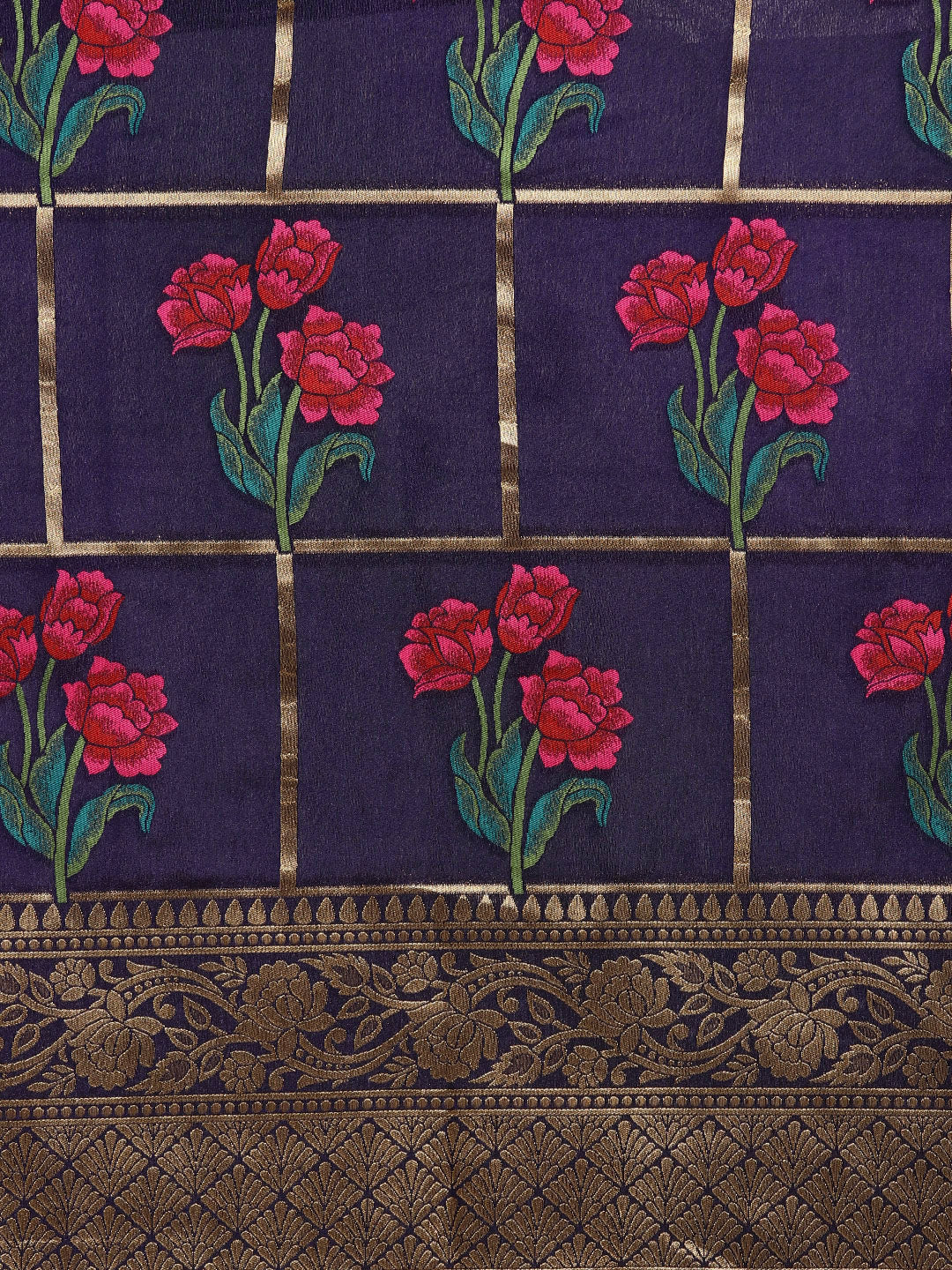 Mysore Silk Saree with Intricate Zari Weaving and Shaded Floral Print