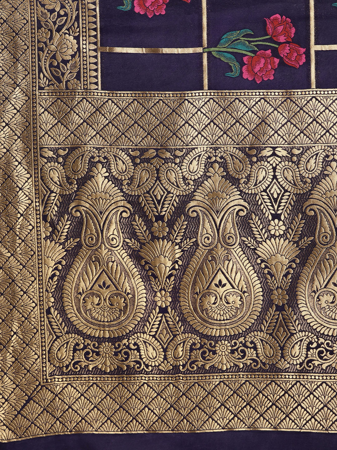 Mysore Silk Saree with Intricate Zari Weaving and Shaded Floral Print