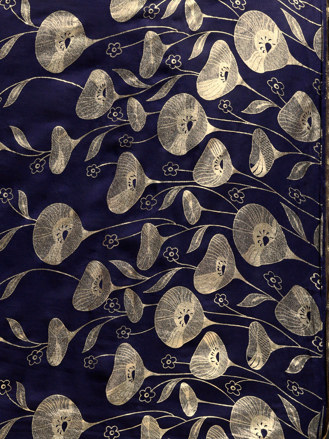 Chiffon Hand-Dyed Saree with Gold Foil Printed Floral Tulip Pattern