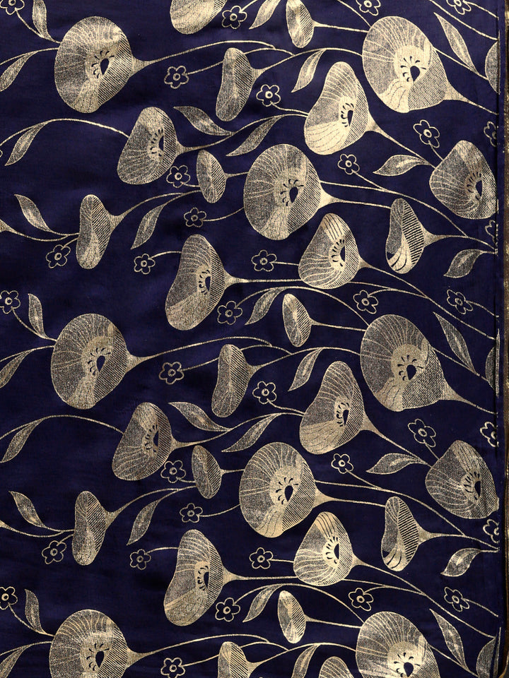Chiffon Hand-Dyed Saree with Gold Foil Printed Floral Tulip Pattern