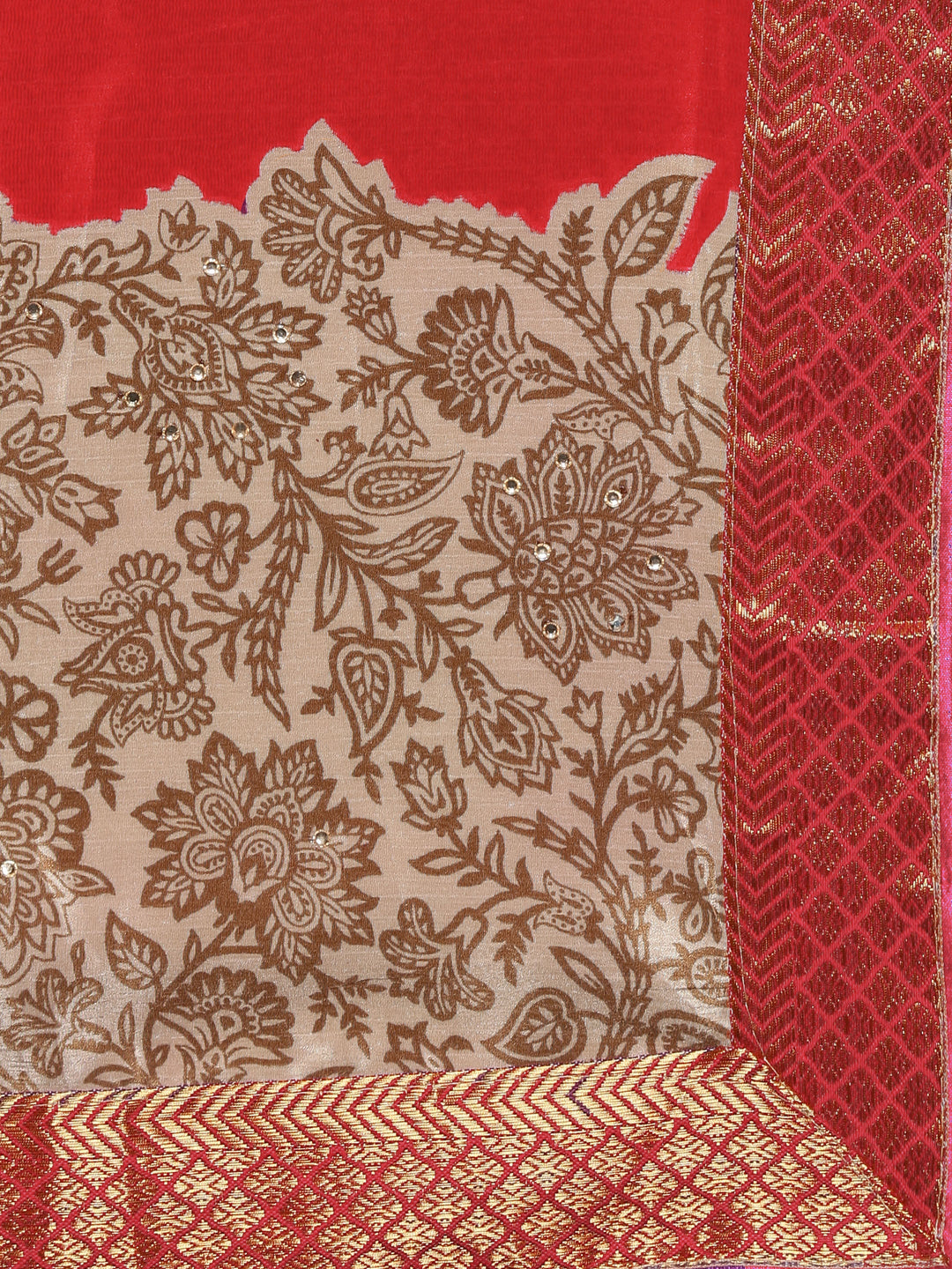 Satin Saree with Panelled Floral Print and Woven Border