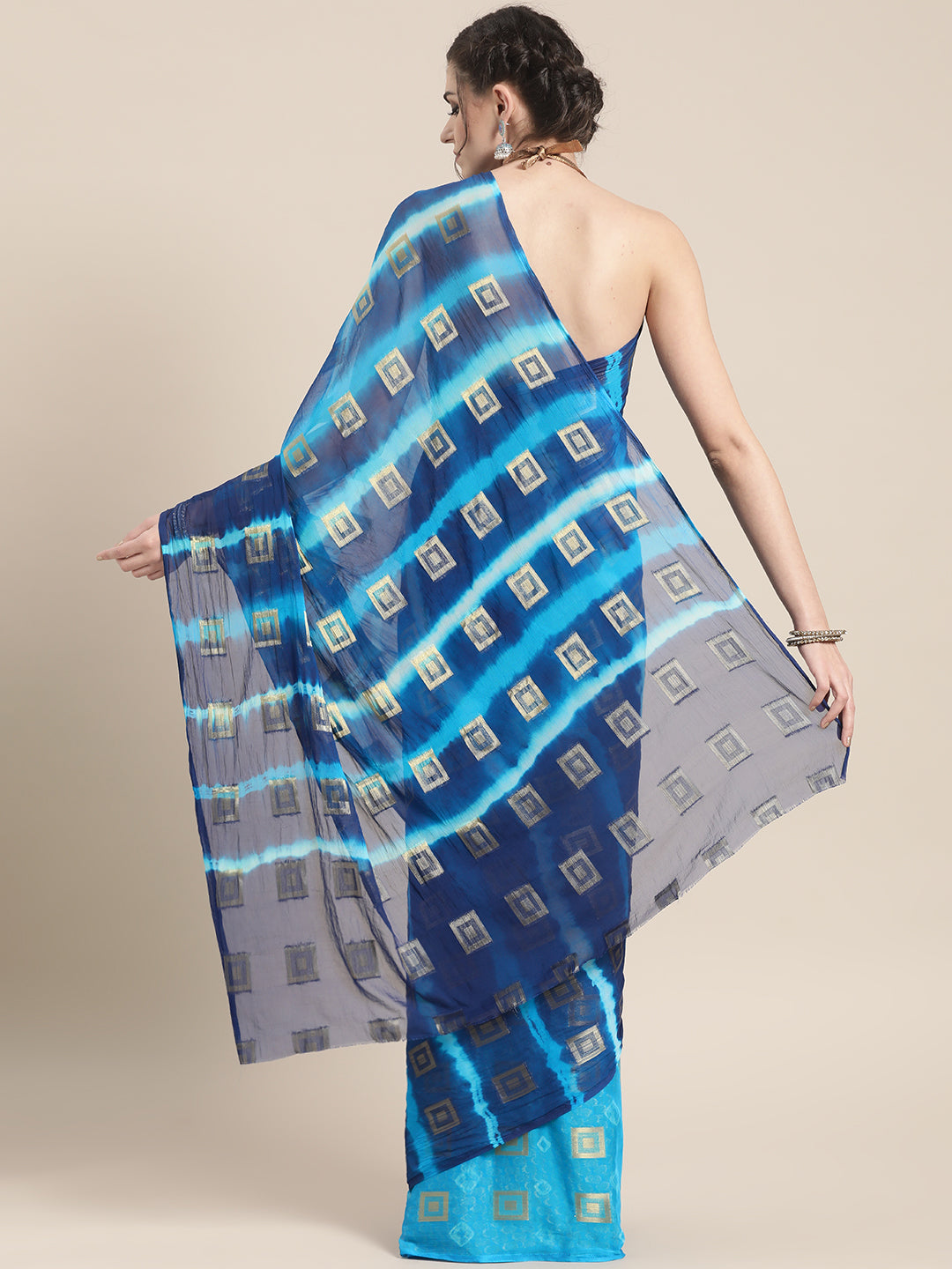 Chiffon Checked Ombre Bandhej Saree
