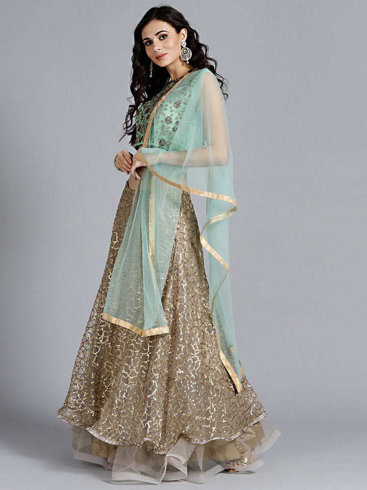 Zari Embroidered Lehanga Choli with Ruffled Hemline