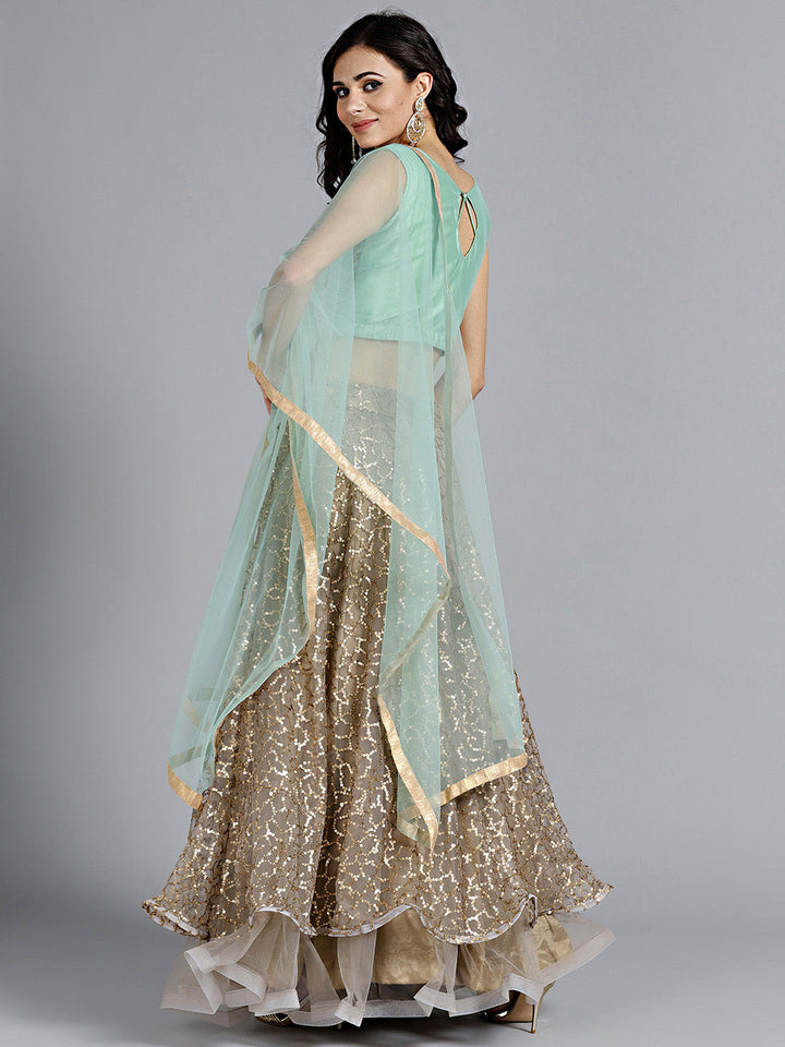 Zari Embroidered Lehanga Choli with Ruffled Hemline