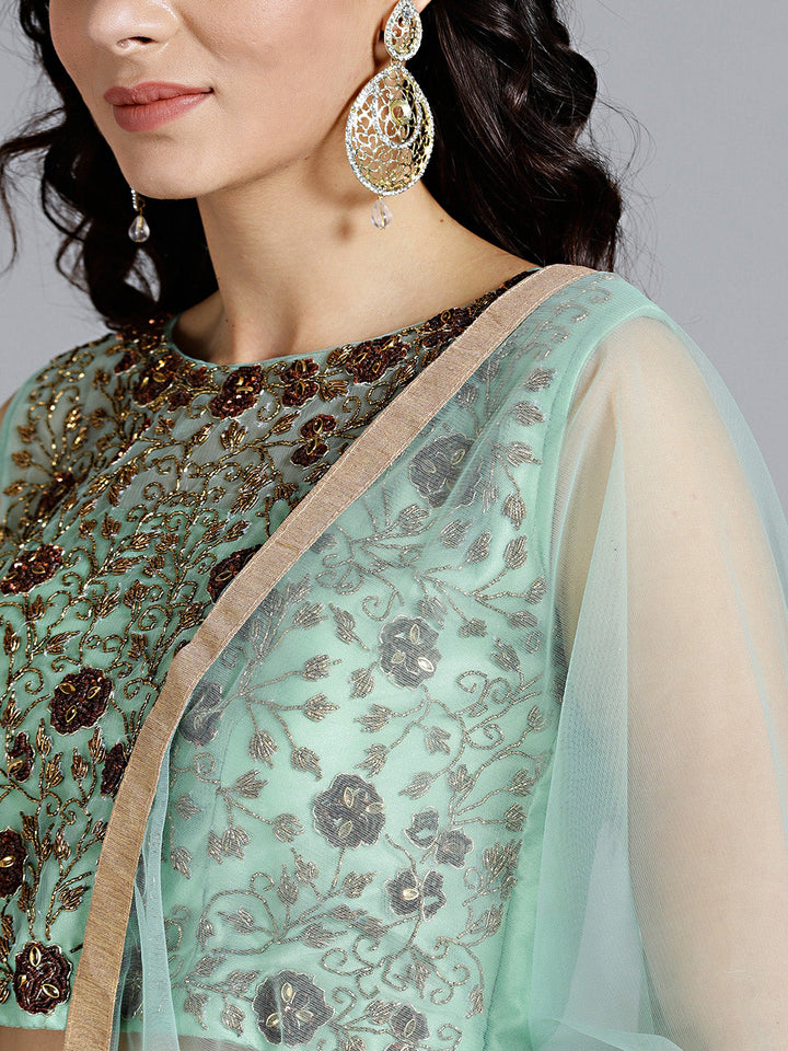 Zari Embroidered Lehanga Choli with Ruffled Hemline