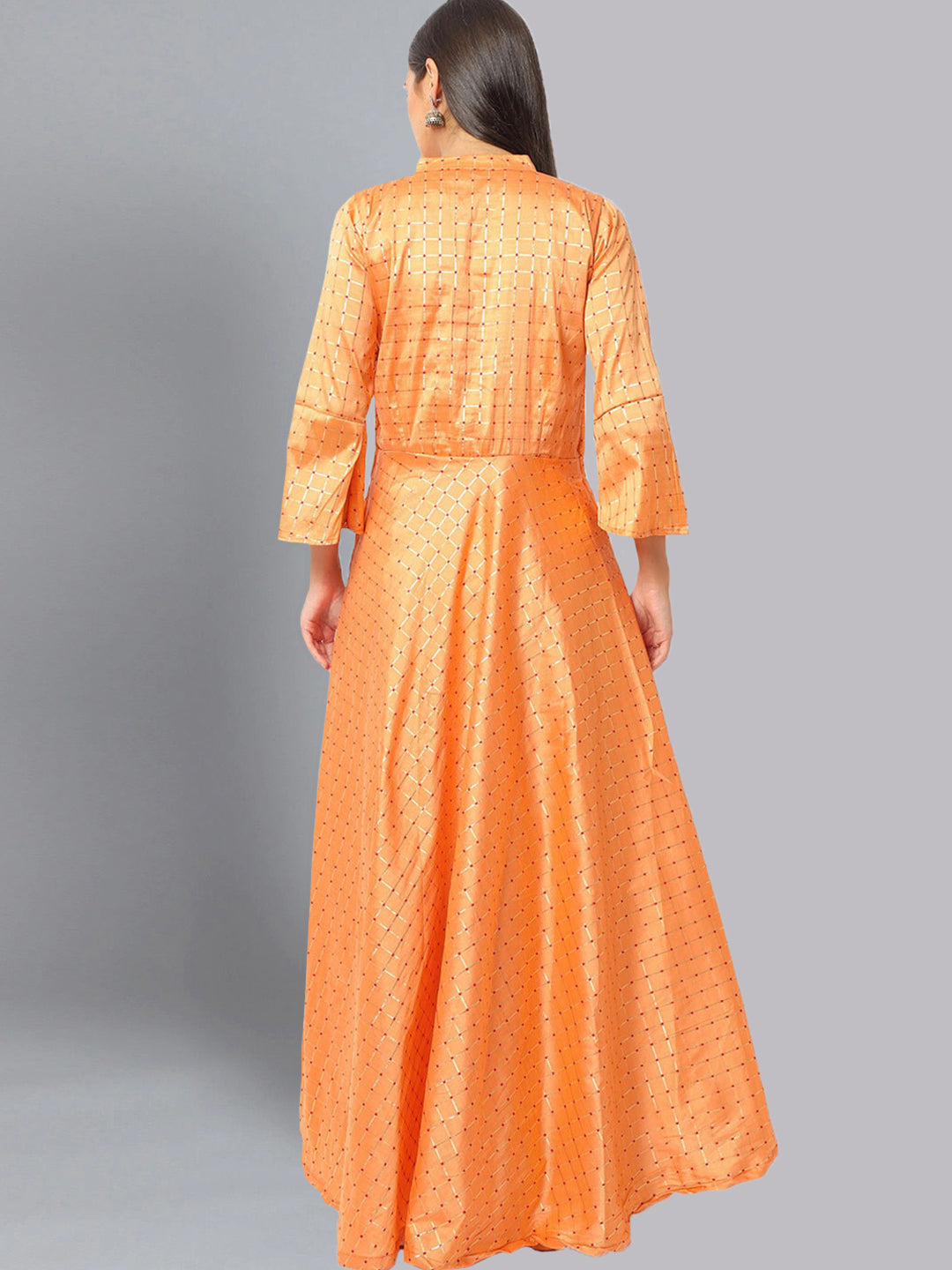Chanderi Flared Gown with Checked Zari Weaving
