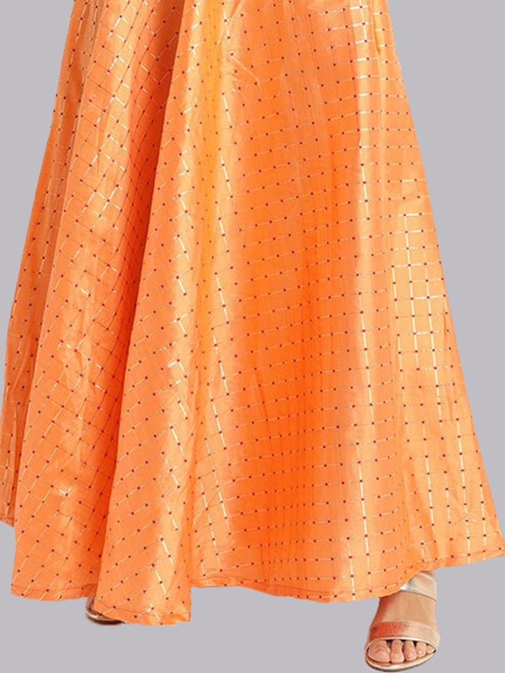 Chanderi Flared Gown with Checked Zari Weaving