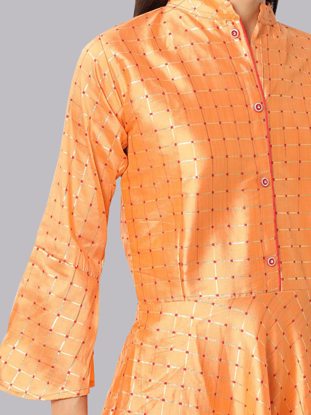 Chanderi Flared Gown with Checked Zari Weaving