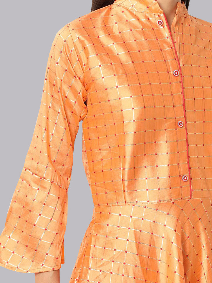 Chanderi Flared Gown with Checked Zari Weaving
