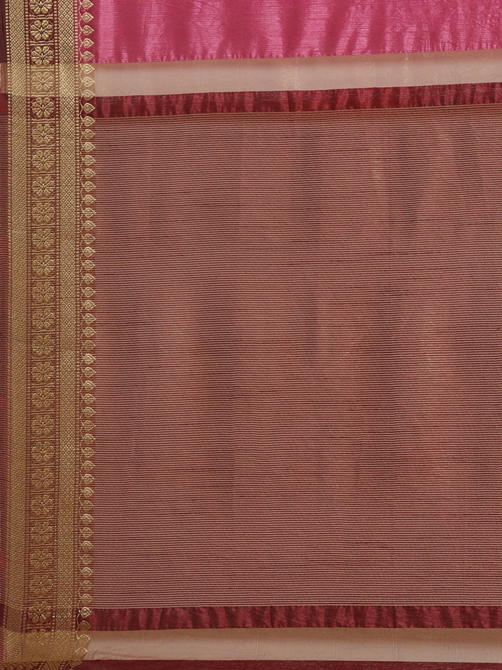 Mysore Silk Saree with Contrast Zari Floral Motif Weaving Border