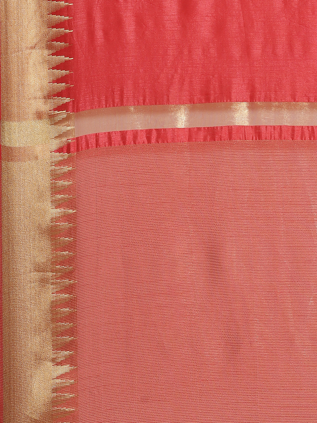 Red Narayan Peth Handloom Chanderi Saree with Temple Gold Zari & Resham Weaving