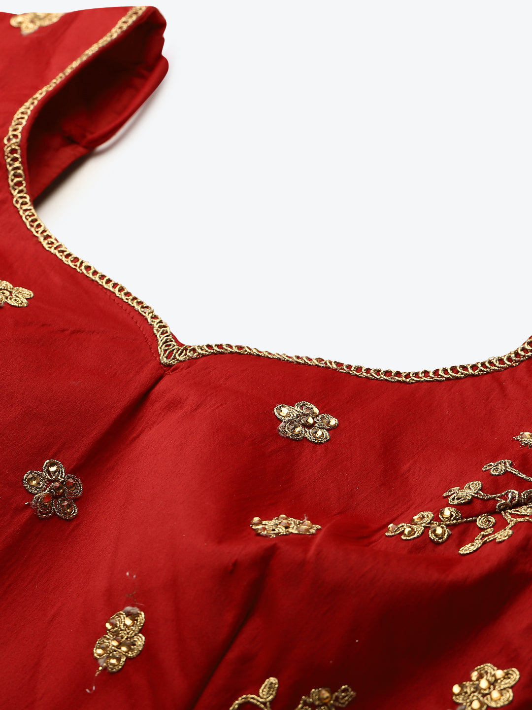 Bridal Semi-stitched Lehenga Set with Mughal Motif Embroidery & Crystal Embellishments