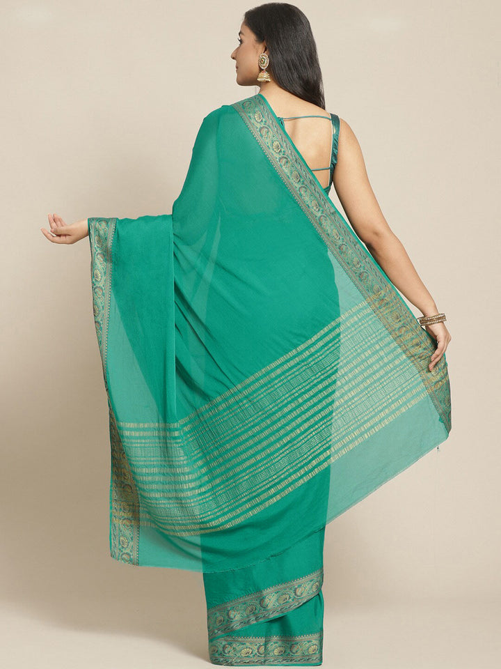 Banarasi Jamdani inspired Ethnic Saree with Floral Intricate border and Heavy Pallu