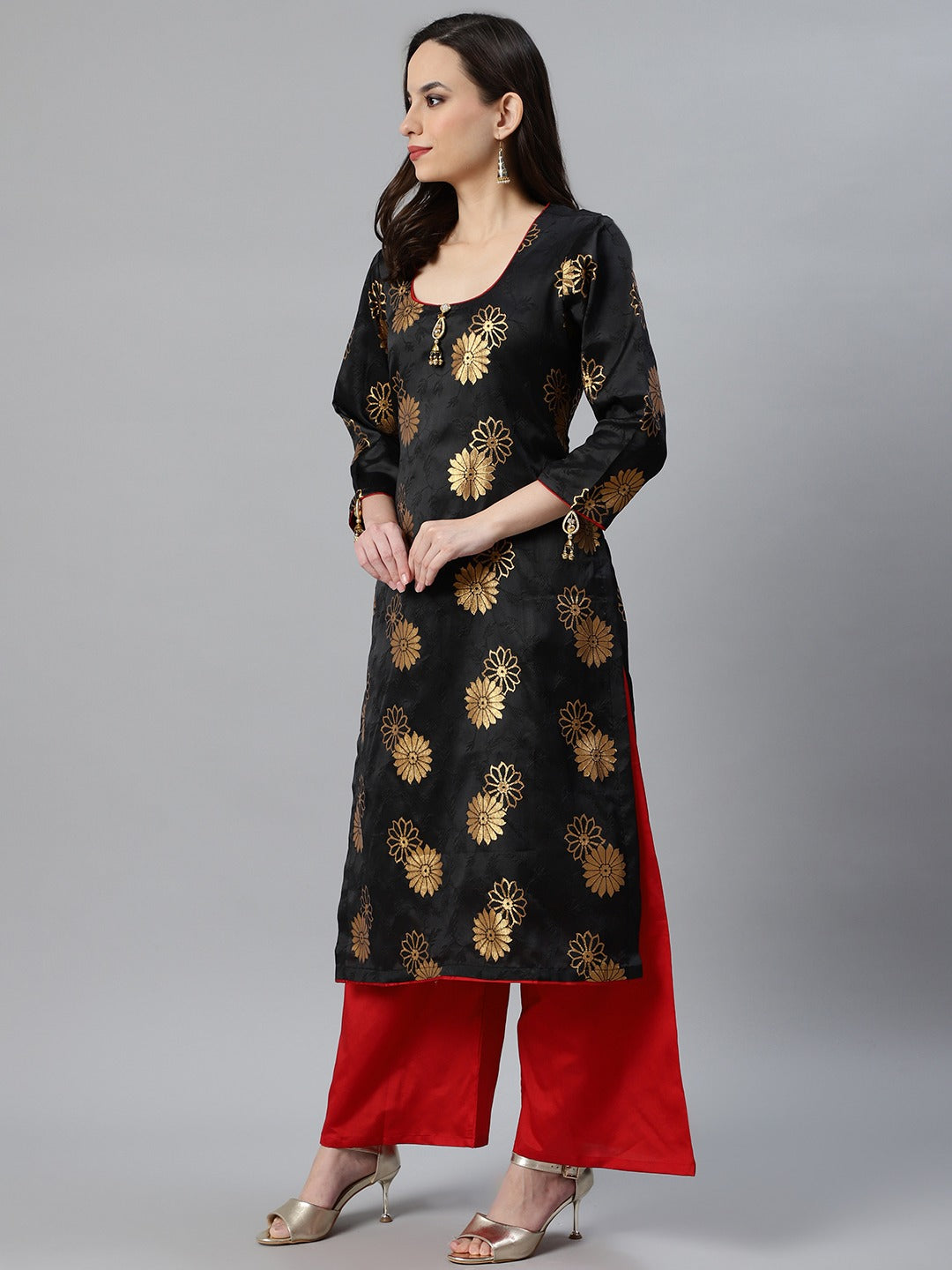 Banarasi Silk Stitched Suit Dupatta with Pallazzos , Gold Tassels & Banarasi Dupatta