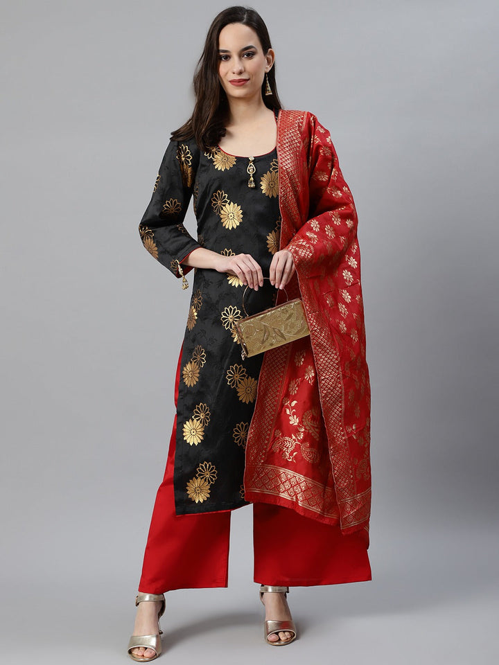 Banarasi Silk Stitched Suit Dupatta with Pallazzos , Gold Tassels & Banarasi Dupatta