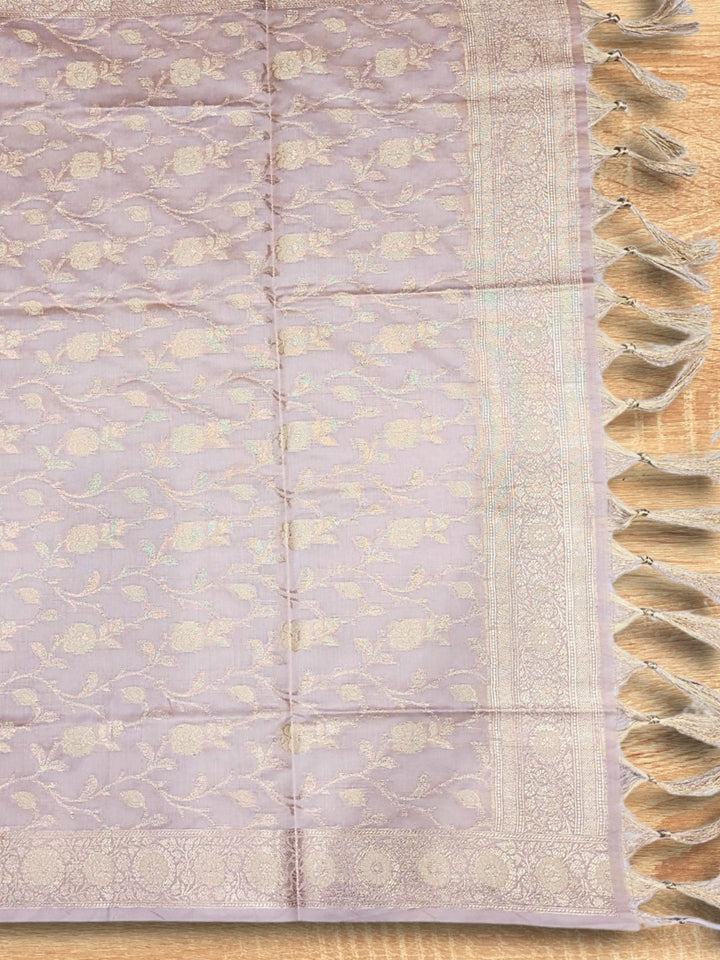 Banarasi Chanderi Dress Material with Contrast color Handloom weaving & Tasseled Dupatta