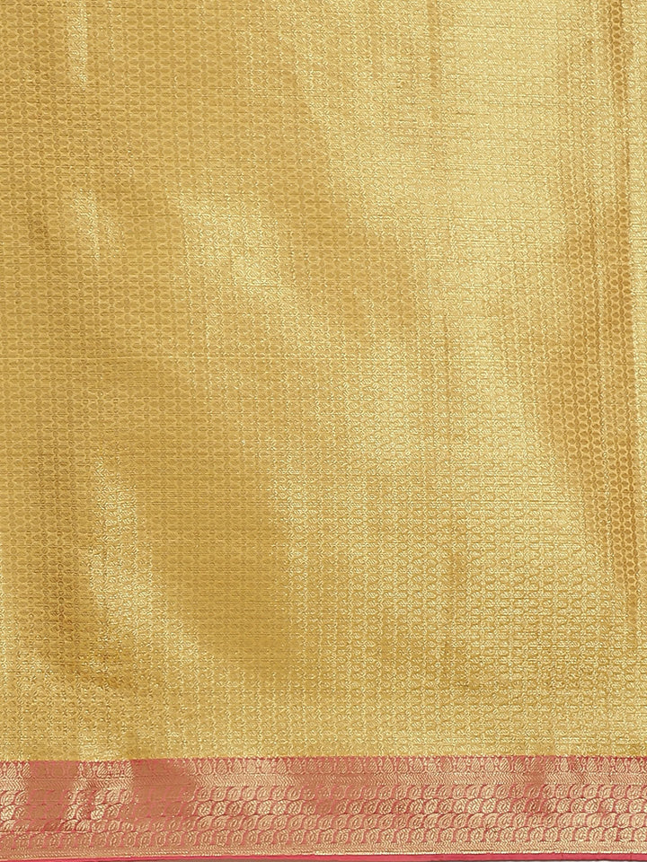 Handloom Banarasi Chanderi Saree with Floral Zari & Resham Weaving , Contrast Blouse