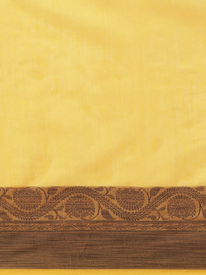 Sunshine Yellow Banarasi Chanderi Saree with Oxdized Floral Resham Weaving