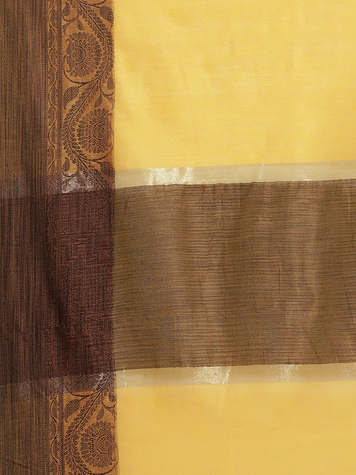 Sunshine Yellow Banarasi Chanderi Saree with Oxdized Floral Resham Weaving