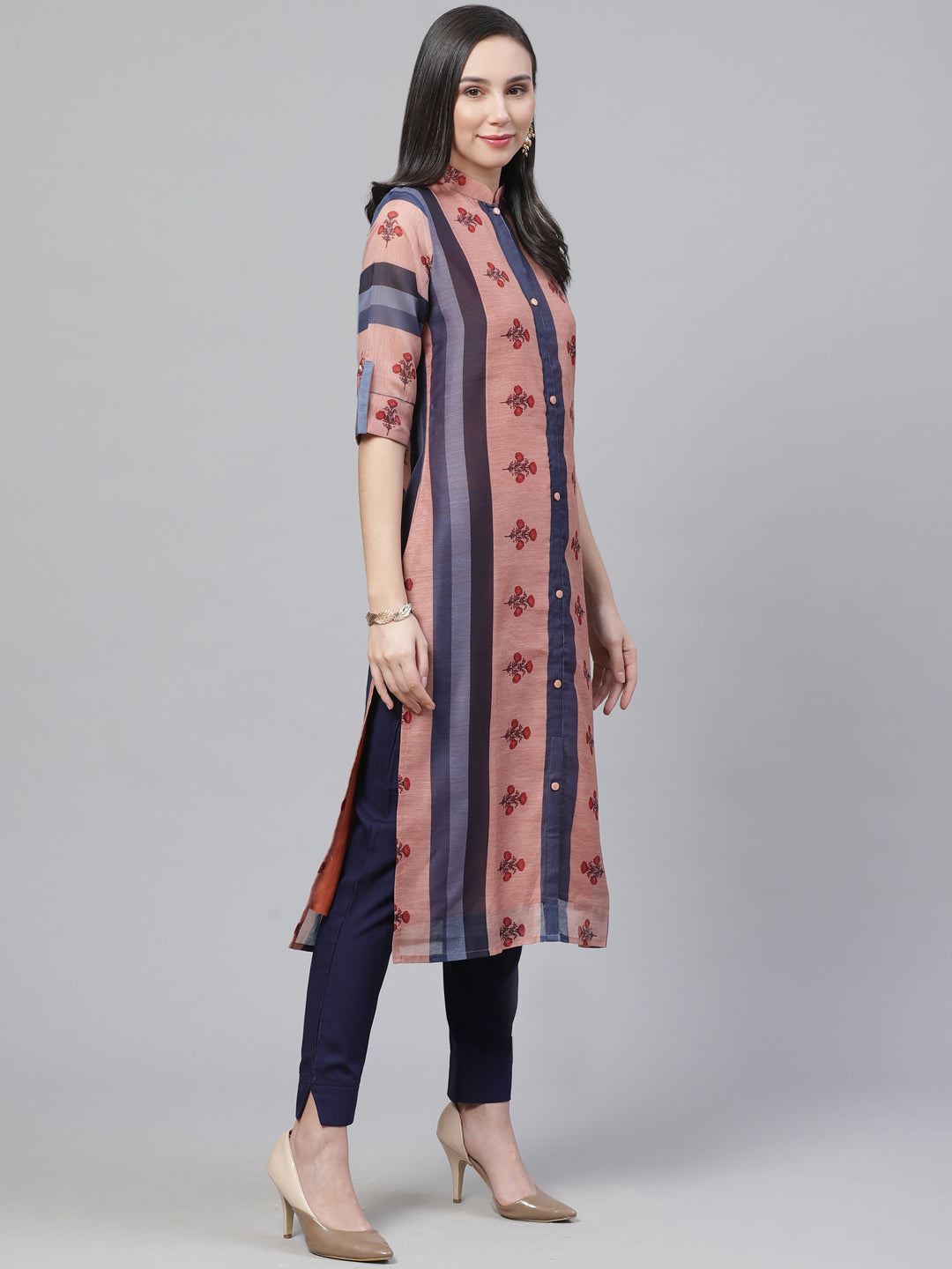 Chanderi Silk Stitched Suit with Digital Handloom & Indie Print with Maheshwari Dupatta