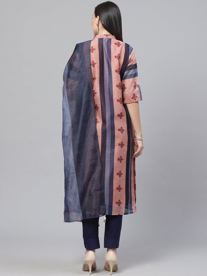 Chanderi Silk Stitched Suit with Digital Handloom & Indie Print with Maheshwari Dupatta