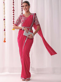 Chhabra 555 Pre-stitched Draped Saree with Aari Embroidered Blouse, Scalloped Lace Border and Belt