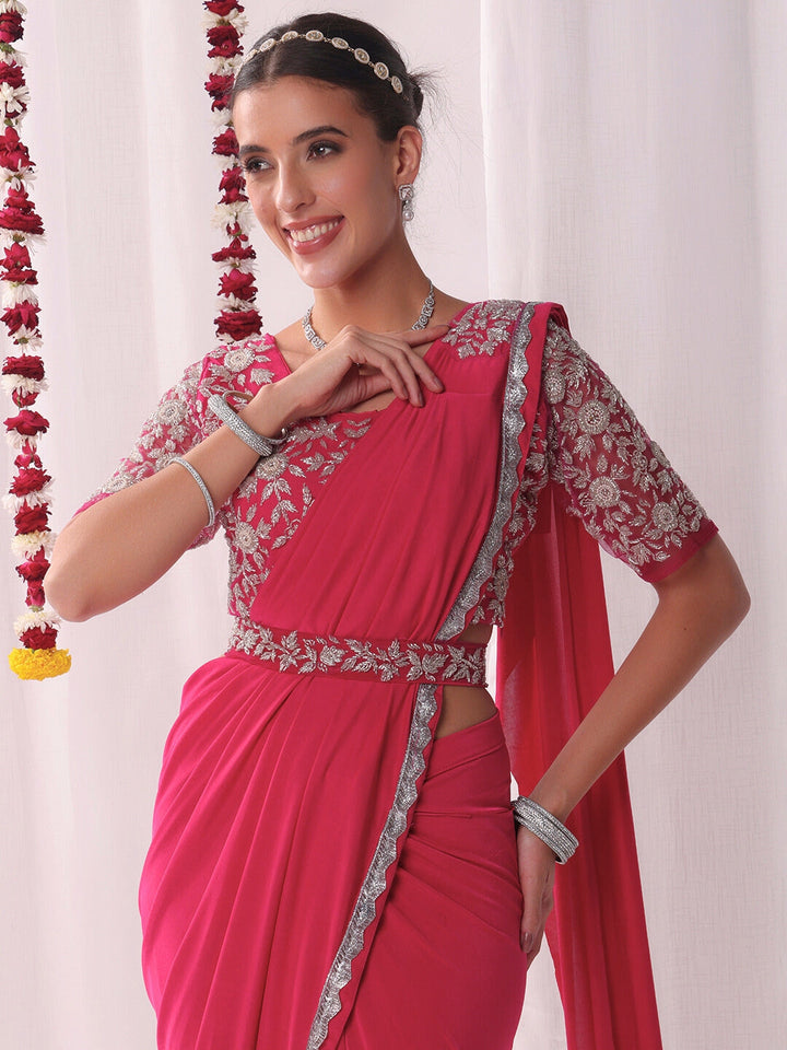 Pre-stitched Draped Saree with Aari Embroidered Blouse