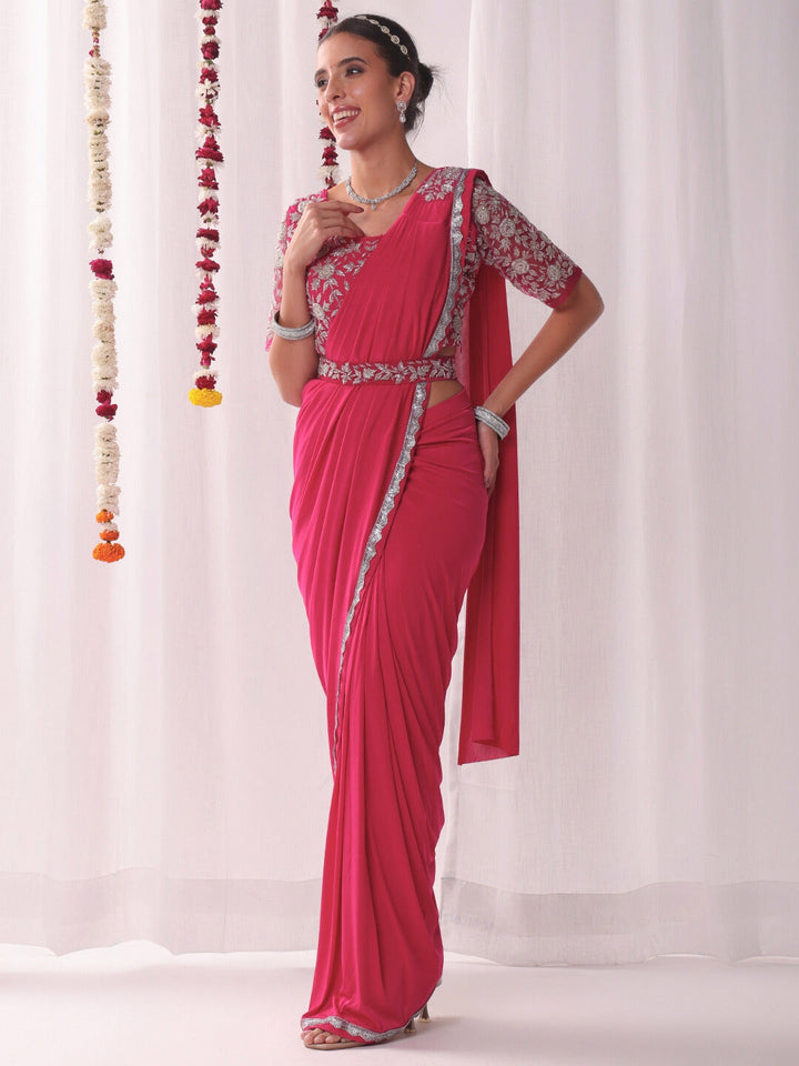 Pre-stitched Draped Saree with Aari Embroidered Blouse
