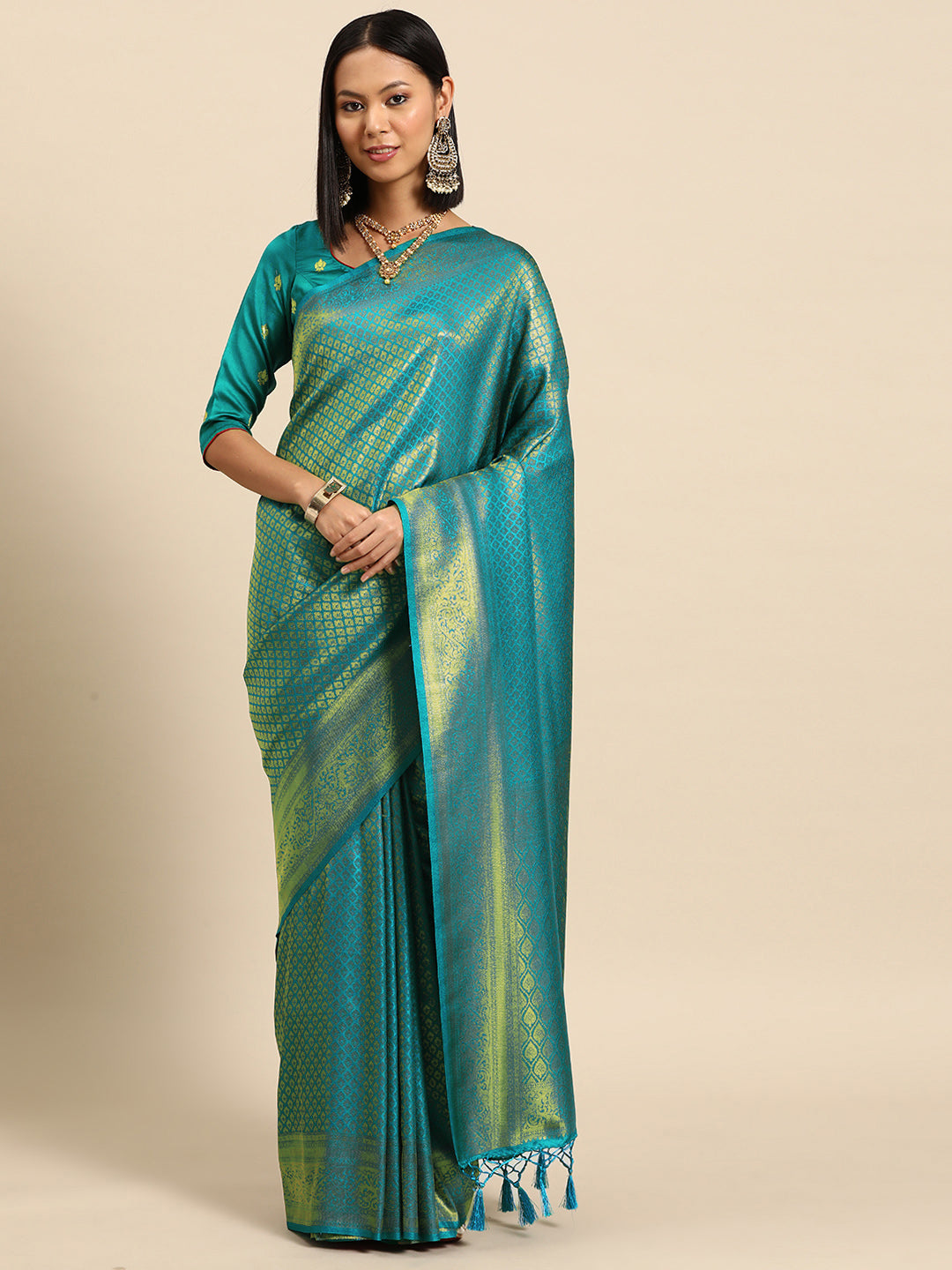 Zari Woven Ethnic Kanjeevaram Handloom Saree with Gold