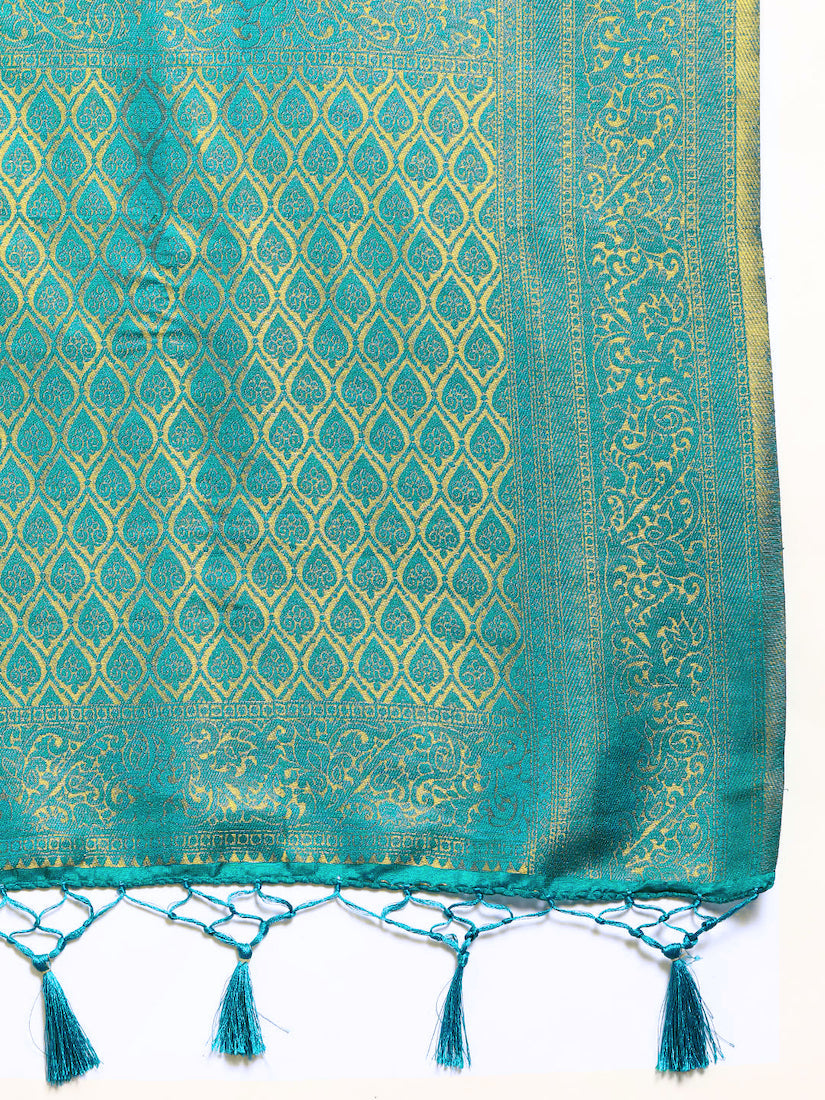 Zari Woven Ethnic Kanjeevaram Handloom Saree with Gold