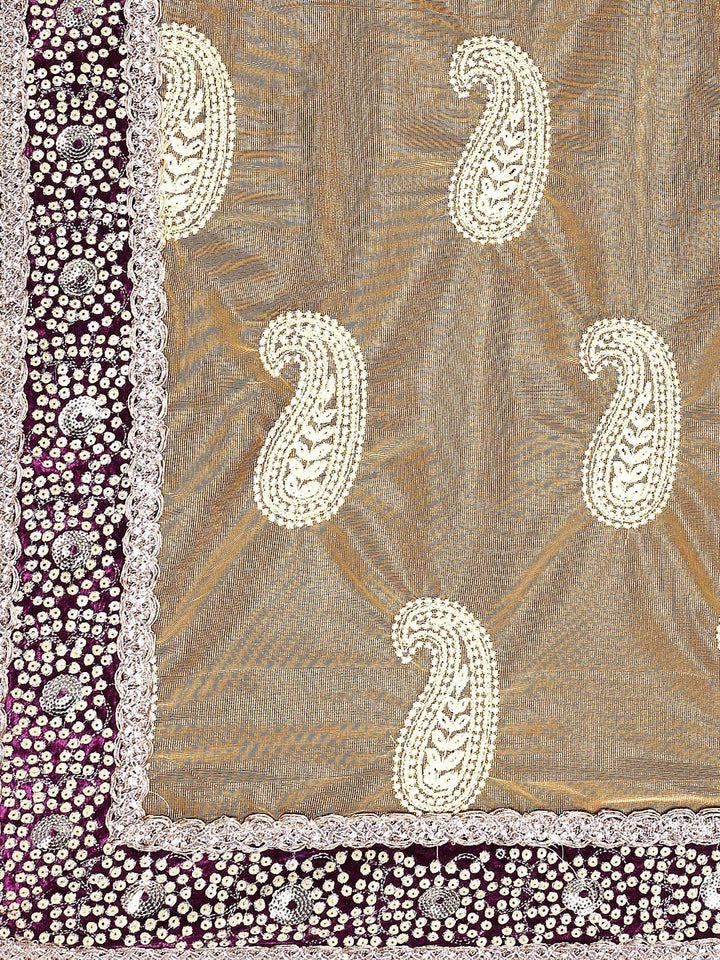 Gold Purple Half & Half saree with Sequin Resham Embroidery