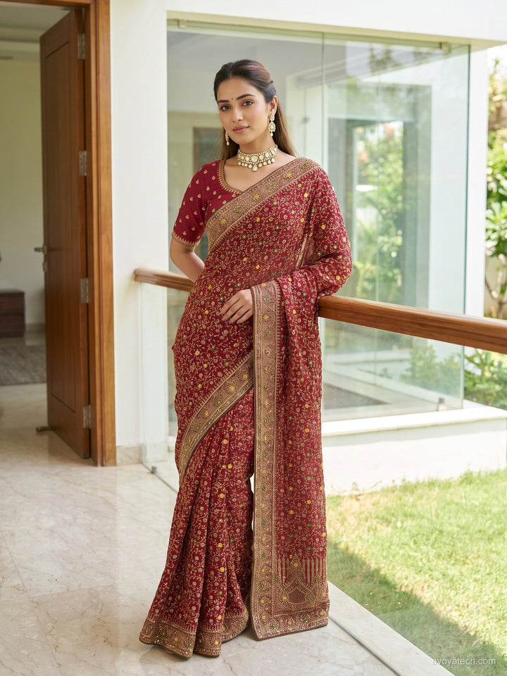 Zari & Stone Embroidered Georgette Saree with Blouse Piece