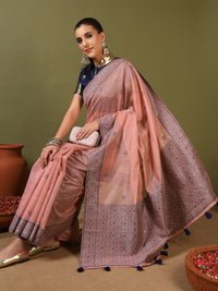 Chhabra 555 Pastel Banarasi Chanderi Jute Cotton Saree with Resham Contrast Weaving & Tassels 