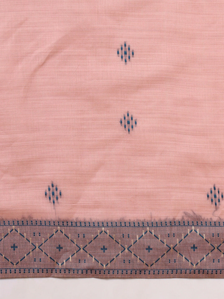Pastel Banarasi Chanderi Jute Cotton Saree with Resham Contrast Weaving & Tassels