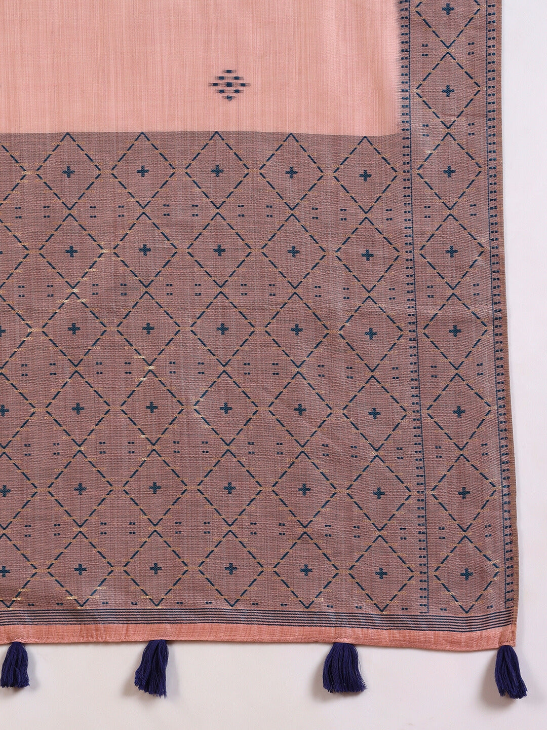 Pastel Banarasi Chanderi Jute Cotton Saree with Resham Contrast Weaving & Tassels
