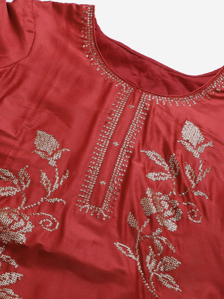 Cotton Kurta Pallazzo Set with Sequin, Gota Patti Embroidery & Digital Dupatta